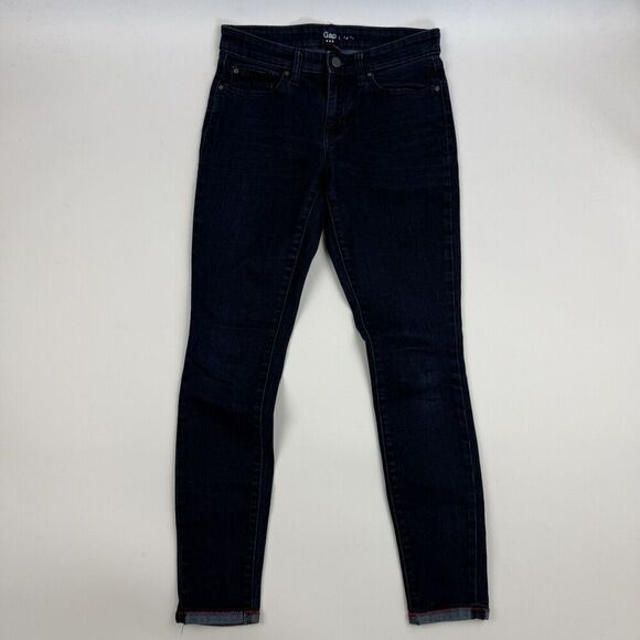 Gap Dark Wash Denim Blue Jeans Skinny Leg Ankle Cuffed 2/26 Jegging Stretch - Picture 2 of 10